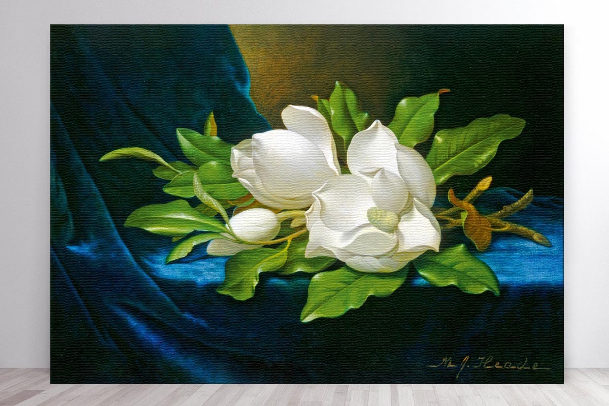 GIANT MAGNOLIAS ON A BLUE VELVET CLOTH - HEADE