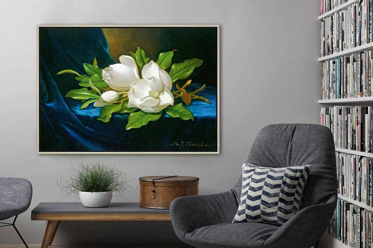 GIANT MAGNOLIAS ON A BLUE VELVET CLOTH - HEADE