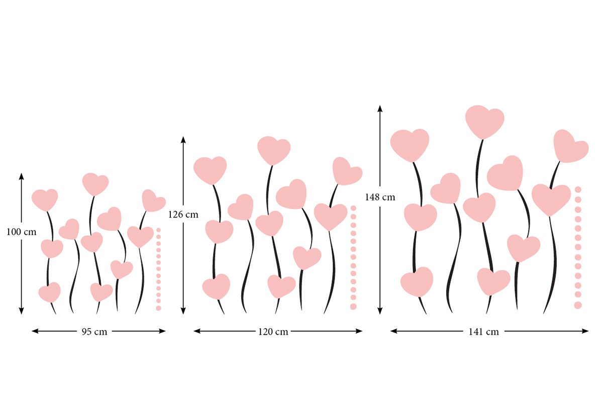 Αυτοκόλλητο τοίχου ΧΑΡΙΤΩΜΕΝΕΣ ΡΟΖ ΚΑΡΔΟΥΛΕΣ