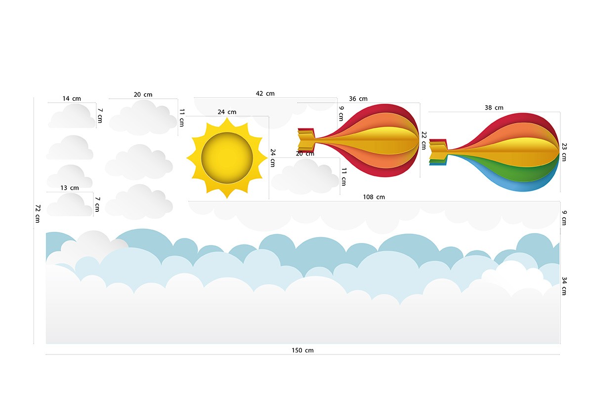 Αυτοκόλλητο τοίχου ΑΕΡΟΣΤΑΤΑ, ΣΥΝΝΕΦΑ, ΗΛΙΟΣ
