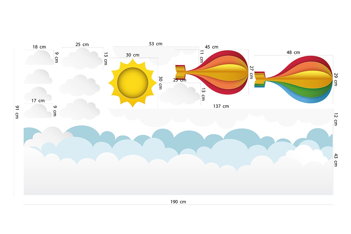 Αυτοκόλλητο τοίχου ΑΕΡΟΣΤΑΤΑ, ΣΥΝΝΕΦΑ, ΗΛΙΟΣ