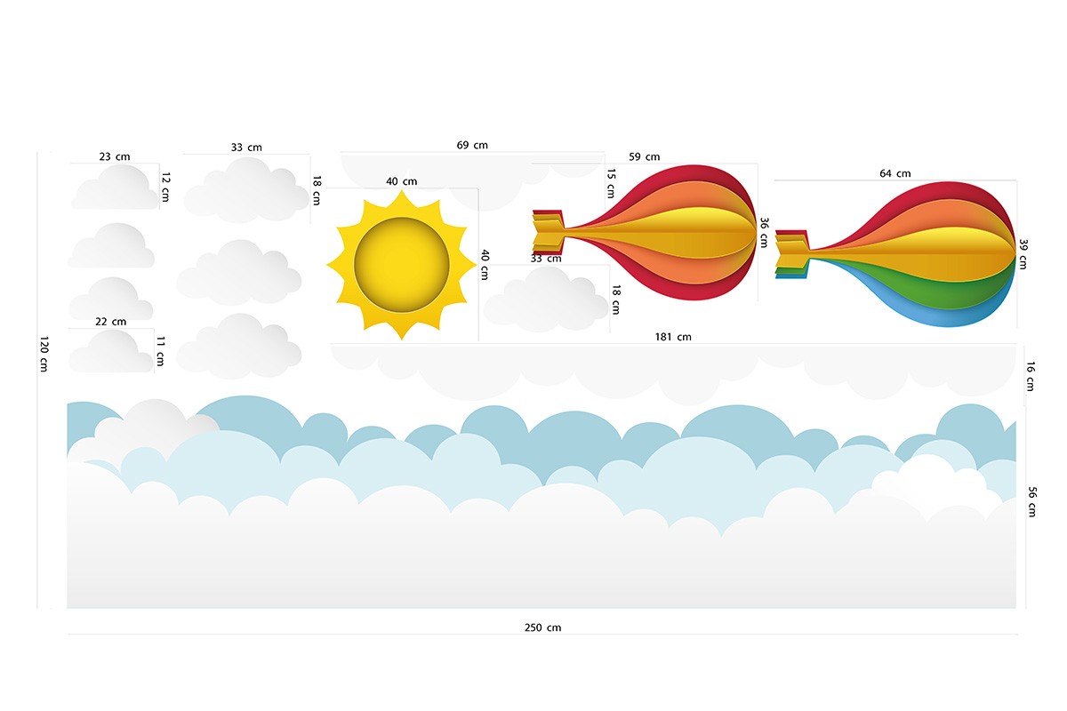 Αυτοκόλλητο τοίχου ΑΕΡΟΣΤΑΤΑ, ΣΥΝΝΕΦΑ, ΗΛΙΟΣ