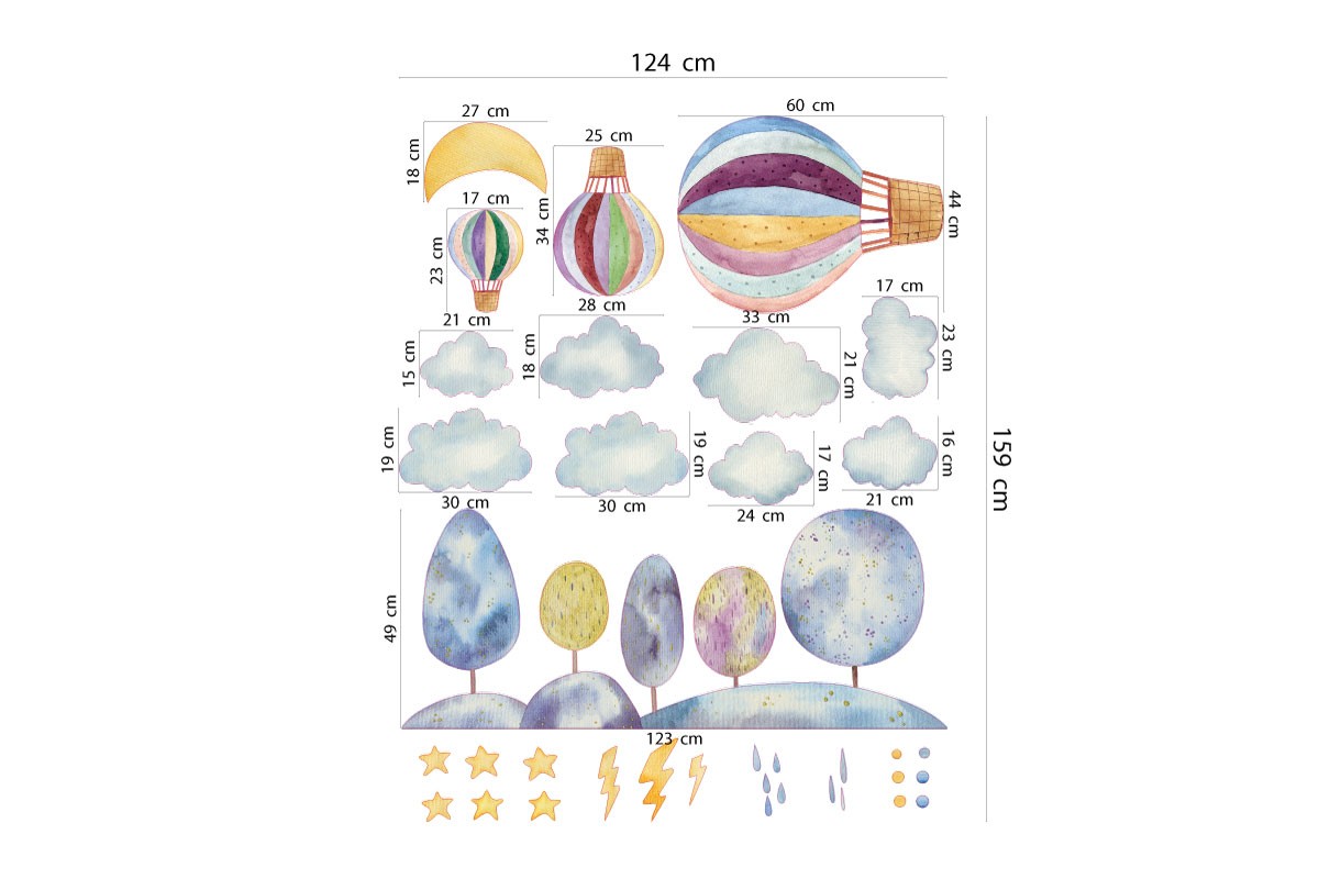 Αυτοκόλλητα τοίχου ΑΕΡΟΣΤΑΤΑ ΣΕ ΣΥΝΝΕΦΙΑΣΜΕΝΟ ΔΑΣΟΣ