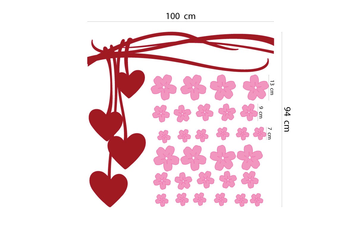 Wall sticker HANGING HEARTS & FLOWERS