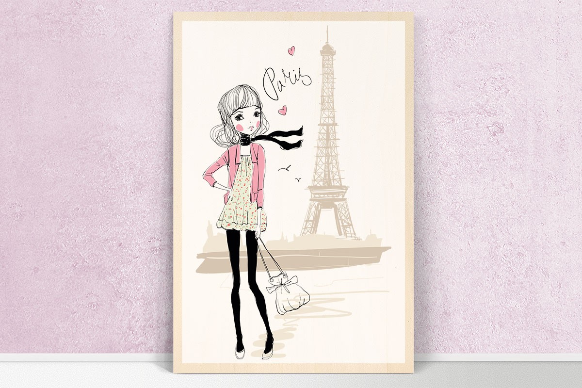 Ξύλινο πόστερ SHOPPING GIRL IN PARIS