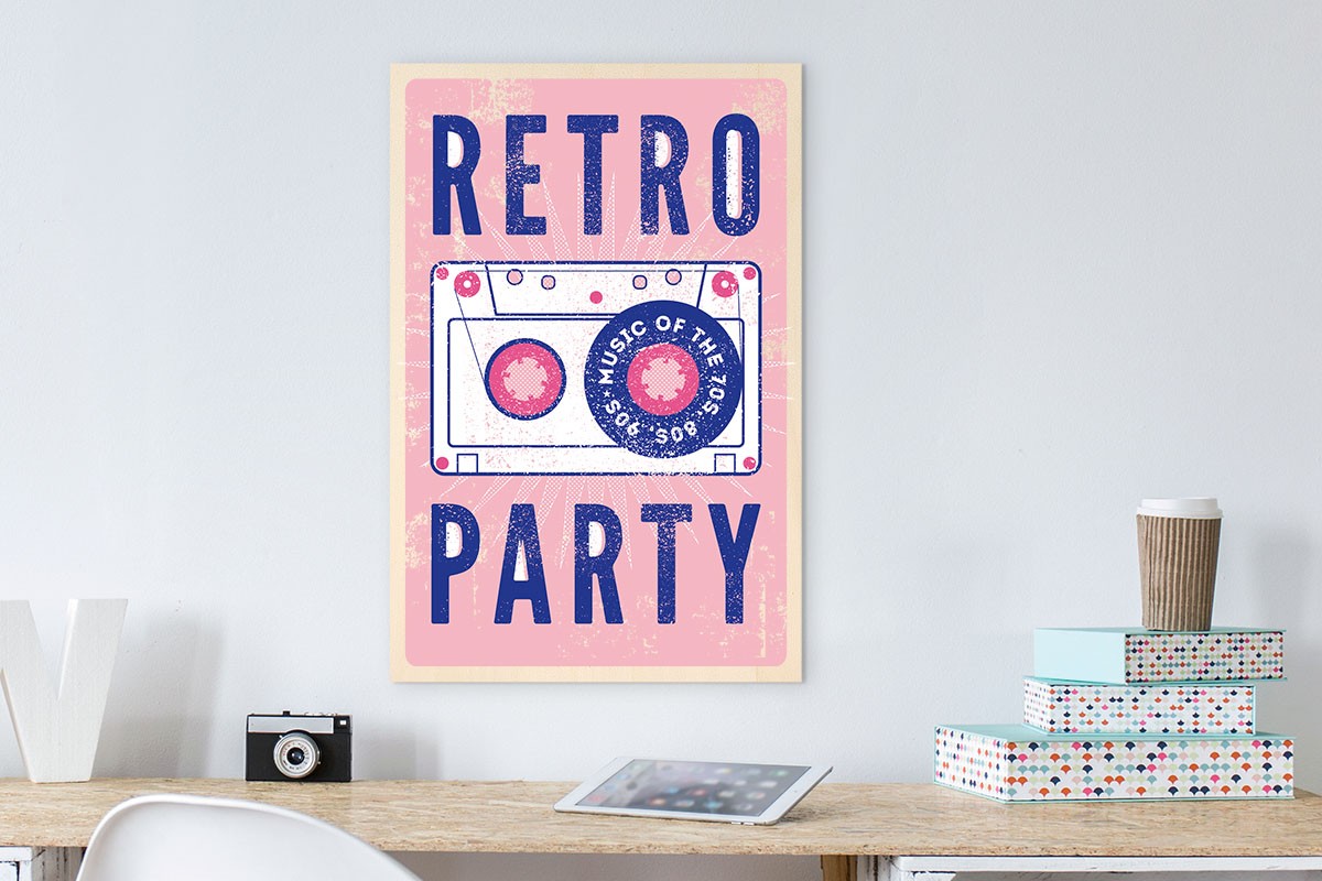 Ξύλινο πόστερ RETRO MUSIC PARTY