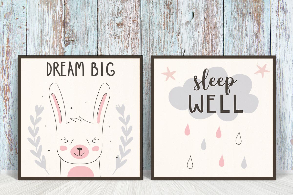 Σετ ξύλινα πόστερ DREAM BIG! SLEEP WELL!