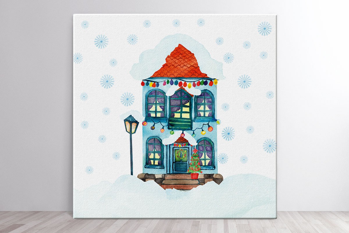 Πίνακας καμβάς ΧΙΟΝΙΣΜΕΝΟ ΧΡΙΣΤΟΥΓΕΝΝΙΑΤΙΚΟ ΣΠΙΤΑΚΙ