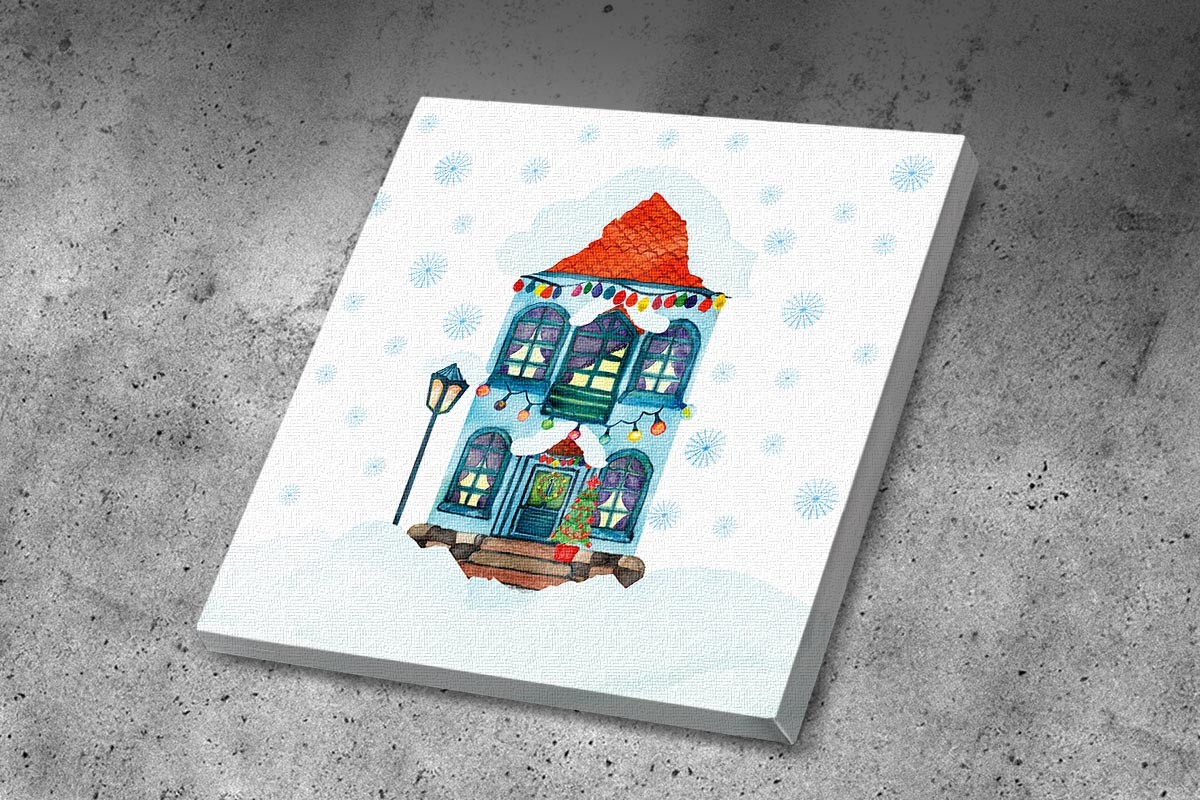 Πίνακας καμβάς ΧΙΟΝΙΣΜΕΝΟ ΧΡΙΣΤΟΥΓΕΝΝΙΑΤΙΚΟ ΣΠΙΤΑΚΙ