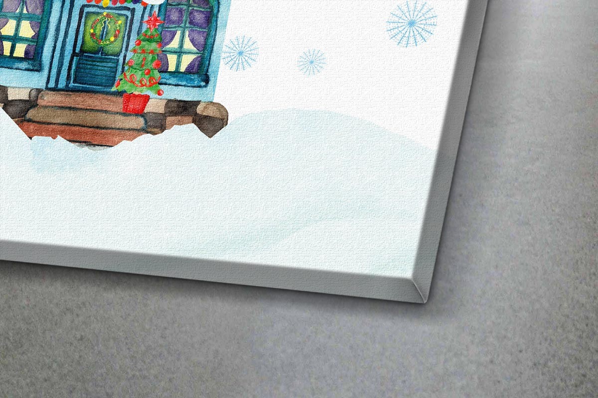 Πίνακας καμβάς ΧΙΟΝΙΣΜΕΝΟ ΧΡΙΣΤΟΥΓΕΝΝΙΑΤΙΚΟ ΣΠΙΤΑΚΙ