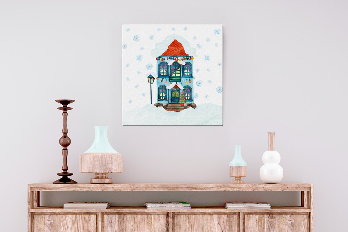 Πίνακας καμβάς ΧΙΟΝΙΣΜΕΝΟ ΧΡΙΣΤΟΥΓΕΝΝΙΑΤΙΚΟ ΣΠΙΤΑΚΙ