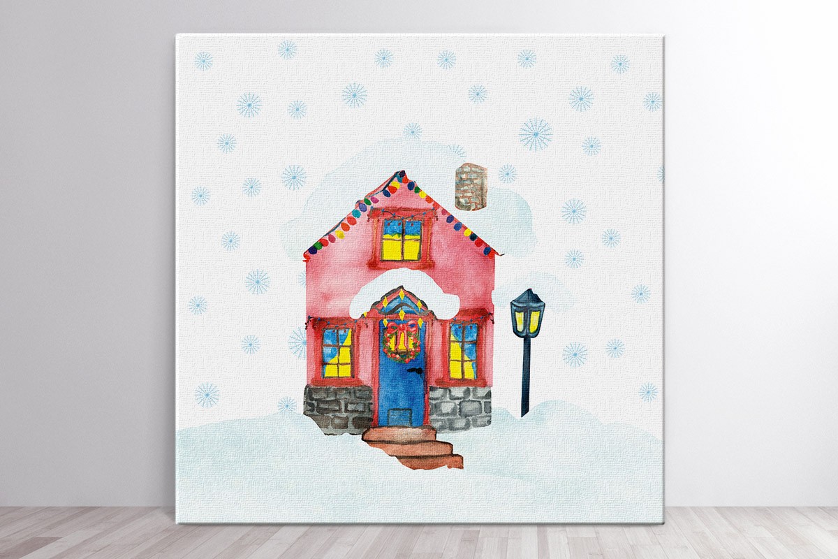 Πίνακας καμβάς ΡΟΖ ΧΡΙΣΤΟΥΓΕΝΝΙΑΤΙΚΟ ΣΠΙΤΑΚΙ