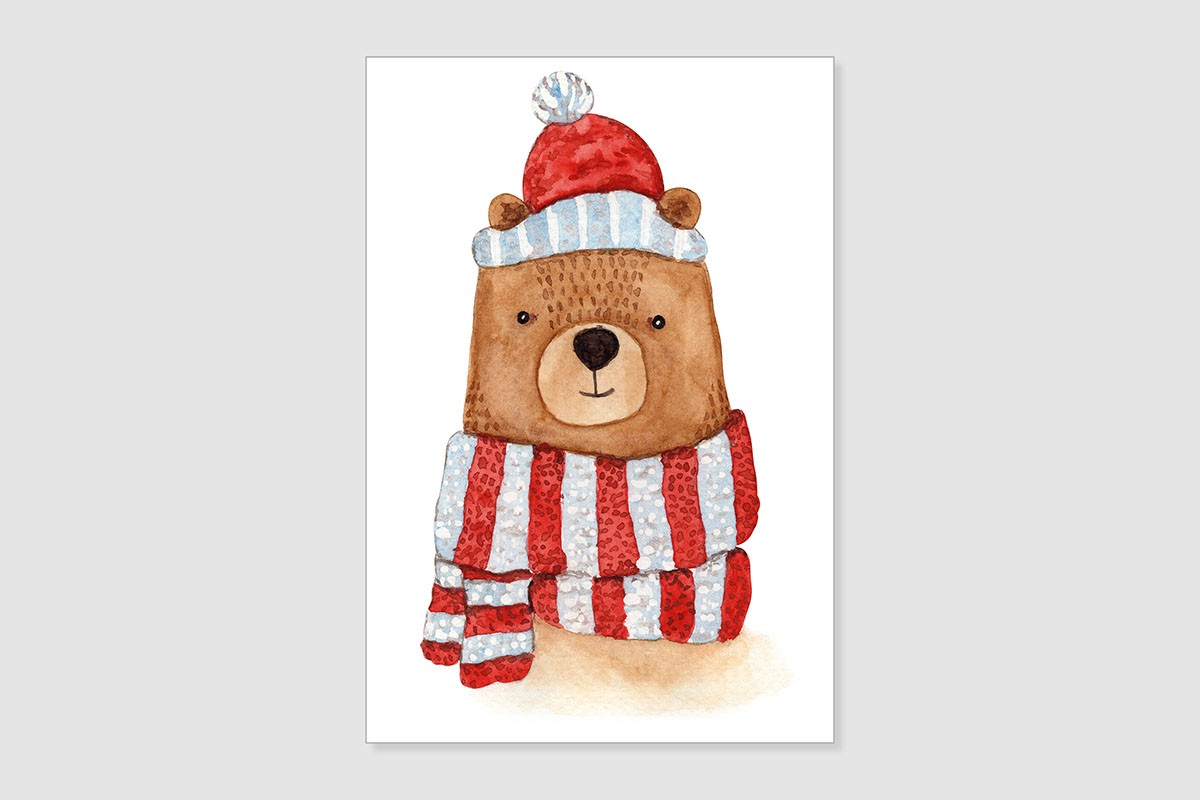 Ξύλινο πόστερ ΑΡΚΟΥΔΑΚΙ ΜΕ ΚΟΚΚΙΝΟ ΣΚΟΥΦΟ & ΚΑΣΚΟΛ