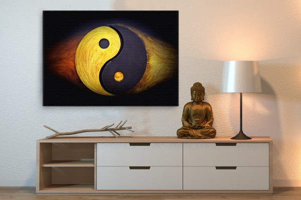 Πίνακας καμβάς YING YANG ΜΑΥΡΟ ΚΑΙ ΚΙΤΡΙΝΟ