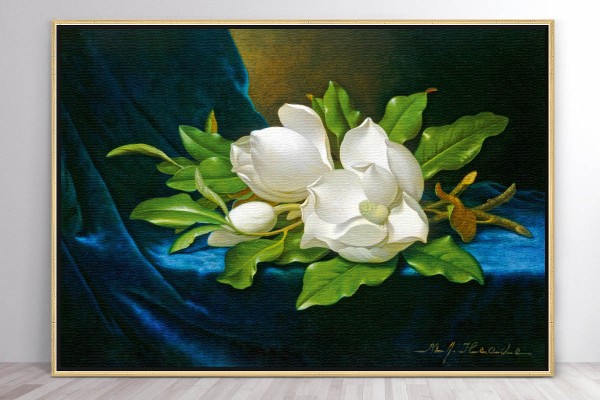 GIANT MAGNOLIAS ON A BLUE VELVET CLOTH - HEADE