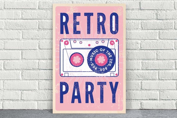 Ξύλινο πόστερ RETRO MUSIC PARTY